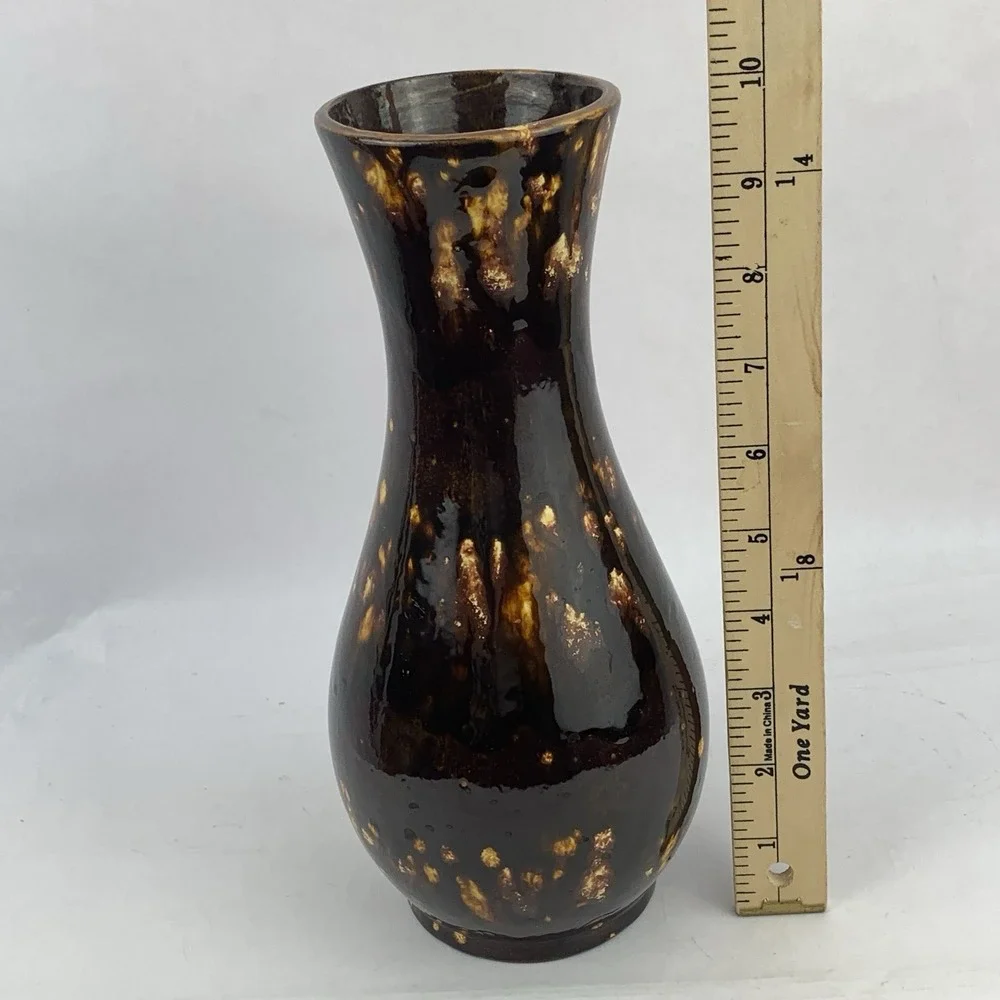Vintage Splotchy 70s Brown Vase Holland Mold 10